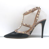 Valentino Rockstud caged slingback pumps in black patent and poudre leather, authentic pre-owned