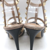 Valentino Rockstud caged slingback pumps in black patent and poudre leather, authentic pre-owned luxury heels