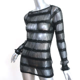 Anne Fontaine Long Sleeve Top Carolane Black Striped Tulle Size 40
