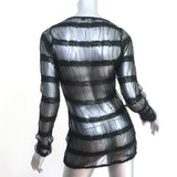 Anne Fontaine Long Sleeve Top Carolane Black Striped Tulle Size 40