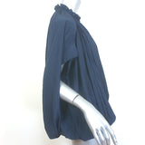 Lanvin Tie-Neck Gathered Blouse Navy Matte Satin Size 38