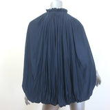 Lanvin Tie-Neck Gathered Blouse Navy Matte Satin Size 38
