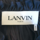 Lanvin Tie-Neck Gathered Blouse Navy Matte Satin Size 38