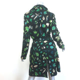Samantha Sung Trench Coat Leaf Print Stretch Cotton Size 6 Belted Jacket