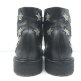 Saint Laurent Star Studded Lace-Up Combat Boots Black Leather Size 40.5