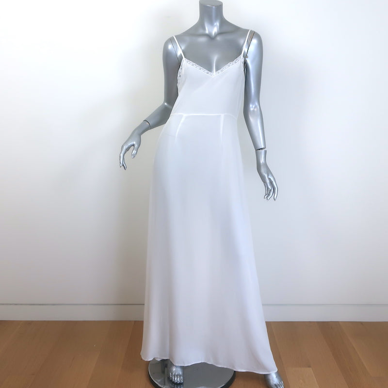 Prada Lace-Trimmed Maxi Slip Dress White Crepe de Chine Size 40 NEW