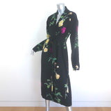 Dries Van Noten Denti Tie-Waist Kimono Dress Black Floral Print Silk Size 38