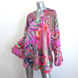Oud Ivanka Mini Dress Pink Printed Satin Size Extra Small Long Sleeve Tunic