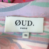 Oud Ivanka Mini Dress Pink Printed Satin Size Extra Small Long Sleeve Tunic