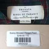 Trovata Birds of Paradis Blouse Bailey Tinsel Plaid Size Extra Small NEW
