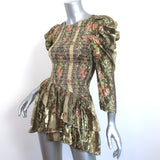 LoveShackFancy Smocked Mini Dress Greenwich Gold Floral Print Size Petite NEW