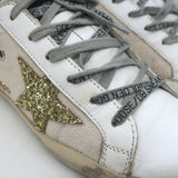 Golden Goose Glitter Star Superstar Sneakers White Leather & Ecru Canvas Size 36