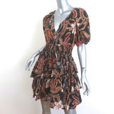 Ulla Johnson Farah Puff Sleeve Ruffled Mini Dress Black Floral Print Silk Size 8