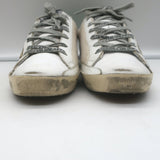 Golden Goose Glitter Star Superstar Sneakers White Leather & Ecru Canvas Size 36