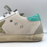 Golden Goose Glitter Star Superstar Sneakers White Leather & Ecru Canvas Size 36