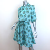 Hannah Artwear Gaia Belted Dress Blue Floral Print Silk Size 1
