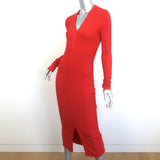 Enza Costa Long Sleeve Cardigan Midi Dress Red Silk-Blend Rib Knit Size Small