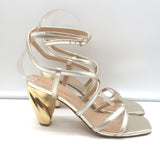 Christian Dior Rhodes Swirl Heel Sandals Gold Metallic Leather Size 36