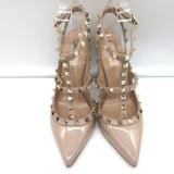 Valentino Rockstud T-Strap Pointed Toe Pumps Poudre Leather & Patent Size 39