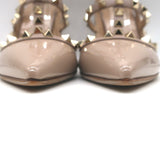 Valentino Rockstud T-Strap Pointed Toe Pumps Poudre Leather & Patent Size 39