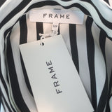 FRAME Striped Cravat Top Black/White Silk Size Small Sleeveless Blouse NEW