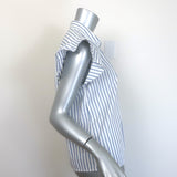 FRAME Flounce Popover Blouse White & Blue Striped Cotton Size Small NEW