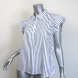 FRAME Flounce Popover Blouse White & Blue Striped Cotton Size Small NEW