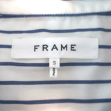 FRAME Flounce Popover Blouse White & Blue Striped Cotton Size Small NEW