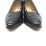 Salvatore Ferragamo Croc-Embossed Pumps Black Leather Size 11 Pointed Toe Heels