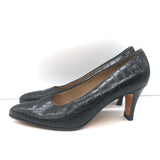 Salvatore Ferragamo Croc-Embossed Pumps Black Leather Size 11 Pointed Toe Heels