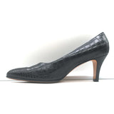 Salvatore Ferragamo Croc-Embossed Pumps Black Leather Size 11 Pointed Toe Heels