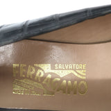 Salvatore Ferragamo Croc-Embossed Pumps Black Leather Size 11 Pointed Toe Heels