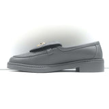 Chanel Quilted Flap CC Turnlock Loafers Gray Leather Size 37.5