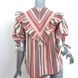 Ulla Johnson Puff Sleeve Ruffled Bib Top Pink Metallic Striped Cotton Size 0