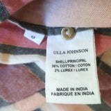 Ulla Johnson Puff Sleeve Ruffled Bib Top Pink Metallic Striped Cotton Size 0