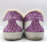 Golden Goose Superstar Shearling Sneakers White Leather & Purple Glitter Size 38