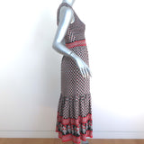 Ulla Johnson Midi Dress Oona Dark Indian Floral Print Smocked Silk Size 0
