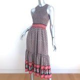 Ulla Johnson Midi Dress Oona Dark Indian Floral Print Smocked Silk Size 0