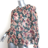 Ba&sh Baia Blouse Turquoise/Pink Floral Print Chiffon Size 0 Long Sleeve Top NEW