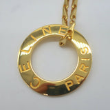 Vintage Celine Logo Disc Pendant Necklace Gold