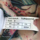 Ba&sh Baia Blouse Turquoise/Pink Floral Print Chiffon Size 0 Long Sleeve Top NEW