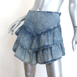 MOTHER The Ruffle Mini Skirt Threading the Needle Acid Wash Denim Size 30