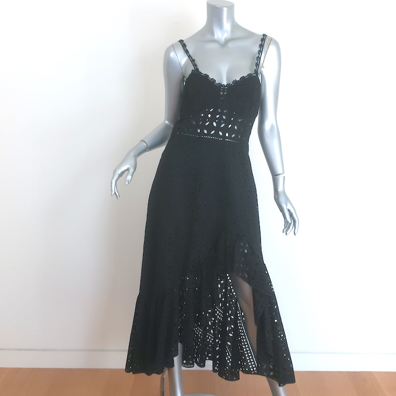 Charo Ruiz Julie Ruffled Broderie Anglaise Midi Dress Black Size Medium