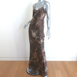 Nili Lotan Cami Gown Leopard Print Silk Satin Size Medium V-Neck Maxi Dress
