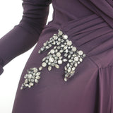 Roberto Cavalli Crystal-Embellished Deep V-Neck Gown Eggplant Jersey Size 40