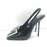Saint Laurent Pablo Buckle Slingback Pumps Black Patent Leather Size 38.5 NEW
