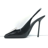 Saint Laurent Pablo Buckle Slingback Pumps Black Patent Leather Size 38.5 NEW
