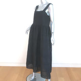THE GREAT Tiered Maxi Dress Reverie Black Lace-Trim Cotton Size 1