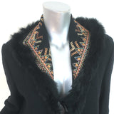 St. John Jacket Black Fur-Trimmed Embroidered Knit Size Small