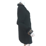 St. John Jacket Black Fur-Trimmed Embroidered Knit Size Small